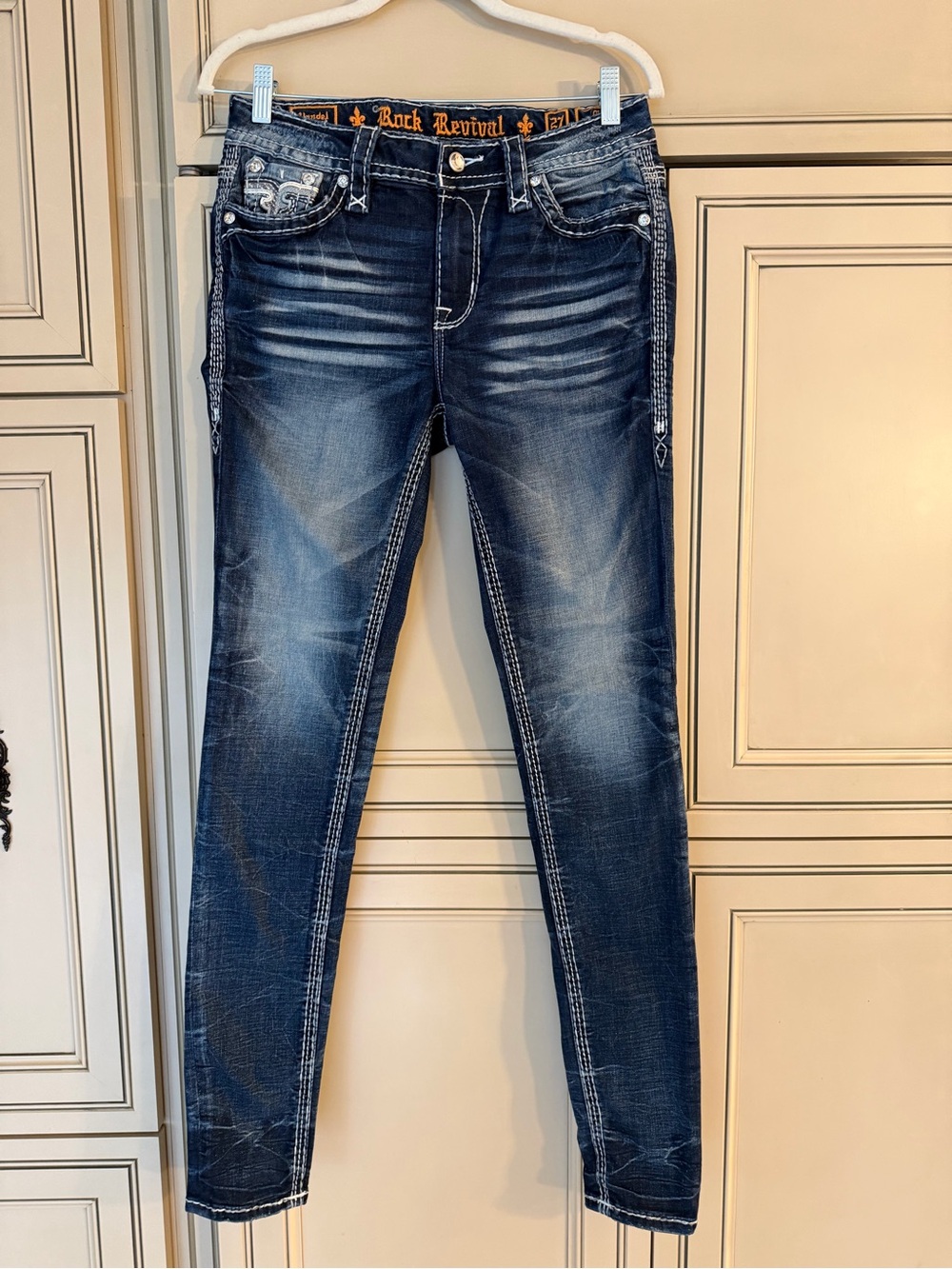 New Rock Revival Yandel Faded Indigo Denim Skinny Jeans Mid Rise Western Rodeo